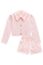 Conjunto Infantil Jaqueta c/Gola Pelo Removível e Shorts em Sarja Pérolas Princess by Infanti