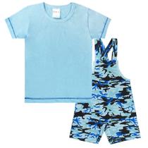Conjunto Infantil Jardineira e Camiseta Para Menino Azul