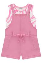 Conjunto Infantil Jardineira em Sarja e Blusa Cropped em Malha Fresh Zebrada - Infanti