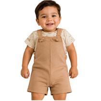 Conjunto Infantil Jardineira Laço Camiseta Estampada Festa -