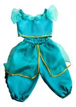 Conjunto Infantil Jasmine Menina Cosplay Fantasia Luxo Verde
