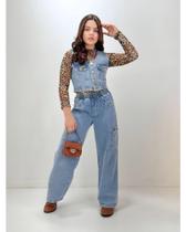Conjunto Infantil Jeans Feminino Cropped + Calça Wide Leg Moderna