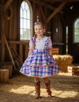 Conjunto Infantil Junino Camisa e Salopete Xadrez Rosa Azul Conjunto Infantil Junino Camisa e Salopete Xadrez Rosa Azul