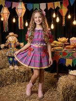 Conjunto Infantil Junino Ciganinha Rosa Chiclete Xadrez