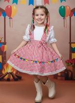Conjunto Infantil Junino Salopete Branca com Saia Xadrez Vermelho Conjunto Infantil Junino Salopete Branca com Saia Xadrez Vermelho
