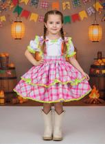 Conjunto Infantil Junino Salopete Xadrez Rosa e Verde