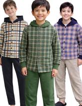 Conjunto Infantil Juvenil de Menino Conjunto de Moletom Infantil Flanelado Casaco Xadrez e Calça de Moletom Conjunto Infantil Juvenil de Menino Conjunto de Moletom Infantil Flanelado Casaco Xadrez e Calça de Moletom