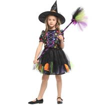 Conjunto Infantil Juvenil Fantasia Halloween Bruxa Bolinhas Coloridas (Não Acompanha Vassoura, Mas Acompanha Chapéu) Conjunto Infantil Juvenil Fantasia Halloween Bruxa Bolinhas Coloridas (Não Acompanha Vassoura, Mas Acompanha Chapéu)