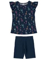 Conjunto infantil juvenil menina bermuda cotton girafa malwe - MALWEE