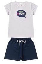 Conjunto Infantil Juvenil Menina Verão Blusa com Manga em Cotton e Shorts em Moletinho com Elástico