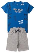 Conjunto Infantil Juvenil Menino Verão Camiseta Meia Malha Bermuda Moletinho Confortável Casual