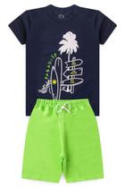 Conjunto Infantil Juvenil Menino Verão Camiseta Paradise Algodão Bermuda Moletinho Colorida Confortável