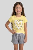 Conjunto Infantil Juvenil Roupa Menina Verão Blusa Estampa Coração Shorts Confortável Listras
