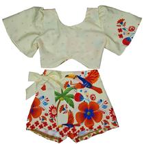 Conjunto Infantil Juvenil Short saia Cropped Amarração Menina Conjunto Infantil Juvenil Short saia Cropped Amarração Menina
