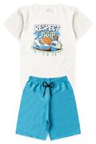 Conjunto Infantil Juvenil Verão Menino Camiseta Manga Curta 100 Algodão Estampa Divertida e Bermuda Moletinho Colorida