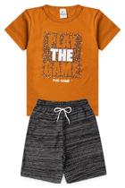 Conjunto Infantil Juvenil Verão Menino Camiseta Manga Curta Play de Game Bermuda Confortável Moletinho