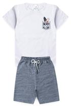 Conjunto Infantil Juvenil Verão Menino Camiseta Manga Curta Skate e Bermuda Confortável Moletinho