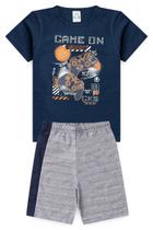 Conjunto Infantil Juvenil Verão para Menino Camiseta Algodão Gamer e Bermuda Confortável