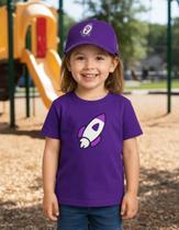 Conjunto Infantil Katlen Camiseta Roxa Boné Foguete