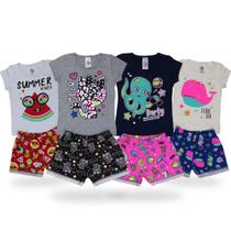 Conjunto Infantil Kit 4 Shorts e 4 Blusinhas Roupas de Meninas Tam 1,2,3,4,6, e 8 anos