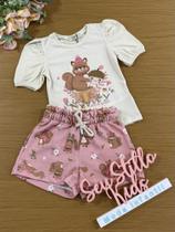 Conjunto Infantil Kukiê Alecrim Inverno Shorts e Blusa Bege Esquilinho