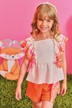 Conjunto Infantil Kukie Alecrim Shorts Laranja e Bata Solzinho