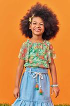 Conjunto Infantil Kukie Alecrim Verão Saia e Blusa Verde Tule Flor Conjunto Infantil Kukie Alecrim Verão Saia e Blusa Verde Tule Flor