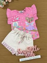 Conjunto Infantil Kukie Alecrim Versão Shorts e Blusa Rosa Fadinha