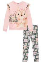 Conjunto Infantil Kukiê Blusão Feminino Good Vibes Com Calça Legging Térmica Moda Inverno