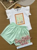 Conjunto Infantil Kukiê com Shorts Verde e Blusa Manga Curta Borboleta