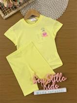 Conjunto Infantil Kukiê Verão com Shorts Ciclista e Blusa Amarela Cerejinha