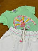 Conjunto Infantil Kukie Verão Com Shorts e Blusa Flamingo Verde