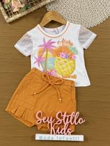 Conjunto Infantil Kukiê Verão com Shorts Saia Laranja e Blusa Branca Tropical Conjunto Infantil Kukiê Verão com Shorts Saia Laranja e Blusa Branca Tropical