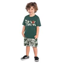 Conjunto Infantil Kyly Camiseta Algodão Bermuda Moletom Leve cor Verde