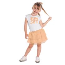 Conjunto Infantil Kyly Cropped Algodão Saia (shorts interno) em Tule Branco/Laranja