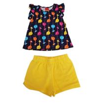 Conjunto Infantil Kyly Estampa Flamingos Coloridos
