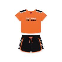Conjunto Infantil Kyly Feminino Blusa Meia Malha Maga Curta + Short Moletom Sem Felpa Conjunto Infantil Kyly Feminino Blusa Meia Malha Maga Curta + Short Moletom Sem Felpa