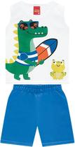 Conjunto Infantil Kyly Masculino Camiseta Regata Jacaré Com Bermuda Em Moletom Moda Verão