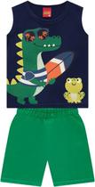 Conjunto Infantil Kyly Masculino Camiseta Regata Jacaré Com Bermuda Em Moletom Moda Verão