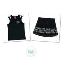 Conjunto Infantil Kyly Regata Cotton Saia Meia Malha e Tule Preto Conjunto Infantil Kyly Regata Cotton Saia Meia Malha e Tule Preto