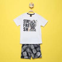 Conjunto Infantil Lemon Camiseta Abacaxi + Bermuda Moletom Masculino