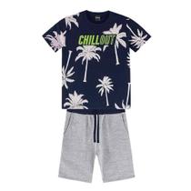 Conjunto Infantil Lemon Camiseta Coqueiros + Bermuda Moletom Masculino