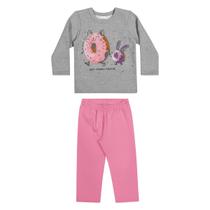 Conjunto Infantil Longo Blusa Moletom Donuts e Calça Básica Menina