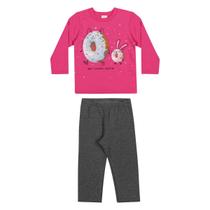 Conjunto Infantil Longo Blusa Moletom Donuts e Calça Básica Menina