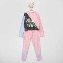 Conjunto Infantil Longo Marisol Calça e Blusa Moletom Color Block Estampado Menina
