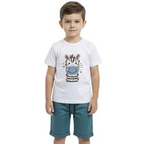 Conjunto Infantil Look Jeans Camiseta Zebra e Shorts Azul