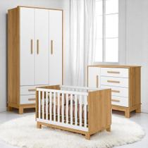 Conjunto Infantil Luar Freijo-branco: Berço Luar Mini Cama + Cômoda Luar + Guarda-roupa Luar