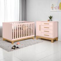 Conjunto Infantil Luar Rosa Acetinado: Berço Luar Mini Cama + Cômoda Luar