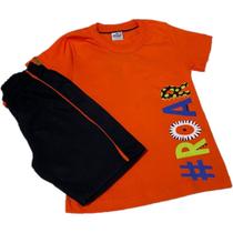 Conjunto infantil m/c abrange roar camiseta meia malha + bermuda moletom
