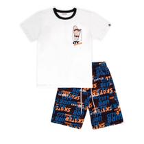 Conjunto infantil m/c cata vento ctv skater - tamanho 04 - camiseta branca / bermuda colorida